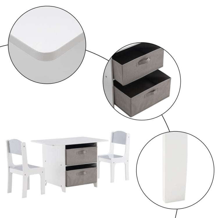 [US Warehouse] 3 in 1 Children Solid Wood Table with Drawers + 2 Chairs Set, Table Size:71 x 49.5 x 48cm, Chair Size: 55 x 29 x 27cm