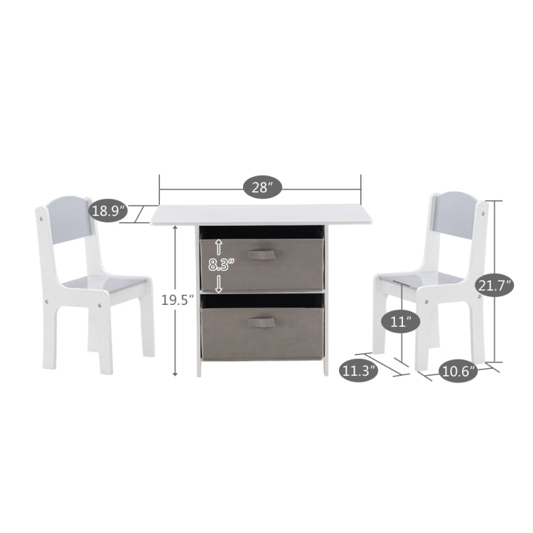 [US Warehouse] 3 in 1 Children Solid Wood Table with Drawers + 2 Chairs Set, Table Size:71 x 49.5 x 48cm, Chair Size: 55 x 29 x 27cm