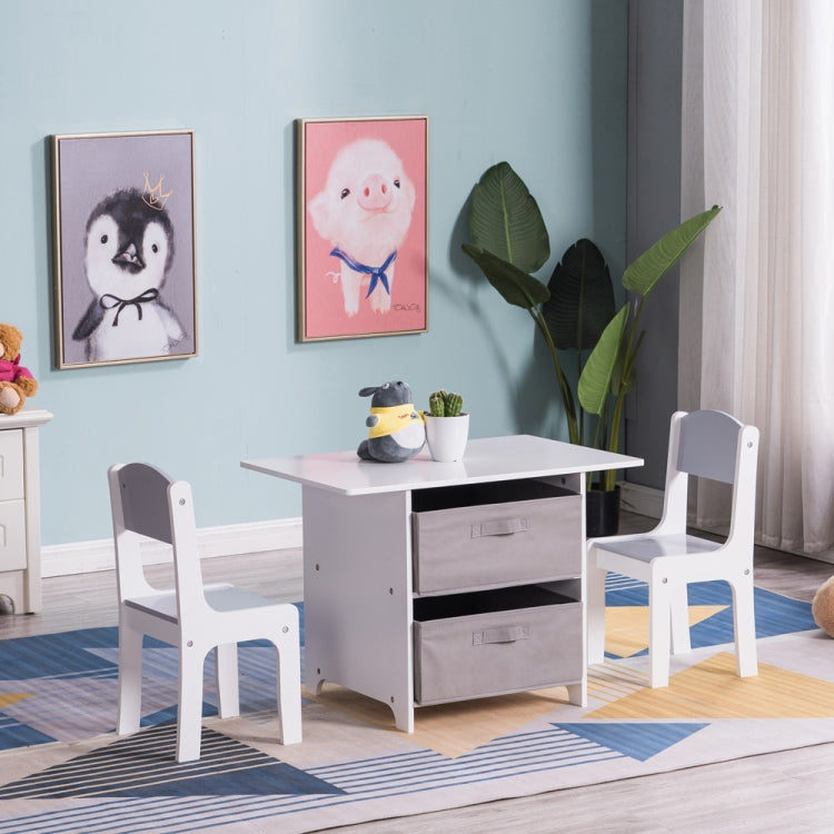 [US Warehouse] 3 in 1 Children Solid Wood Table with Drawers + 2 Chairs Set, Table Size:71 x 49.5 x 48cm, Chair Size: 55 x 29 x 27cm