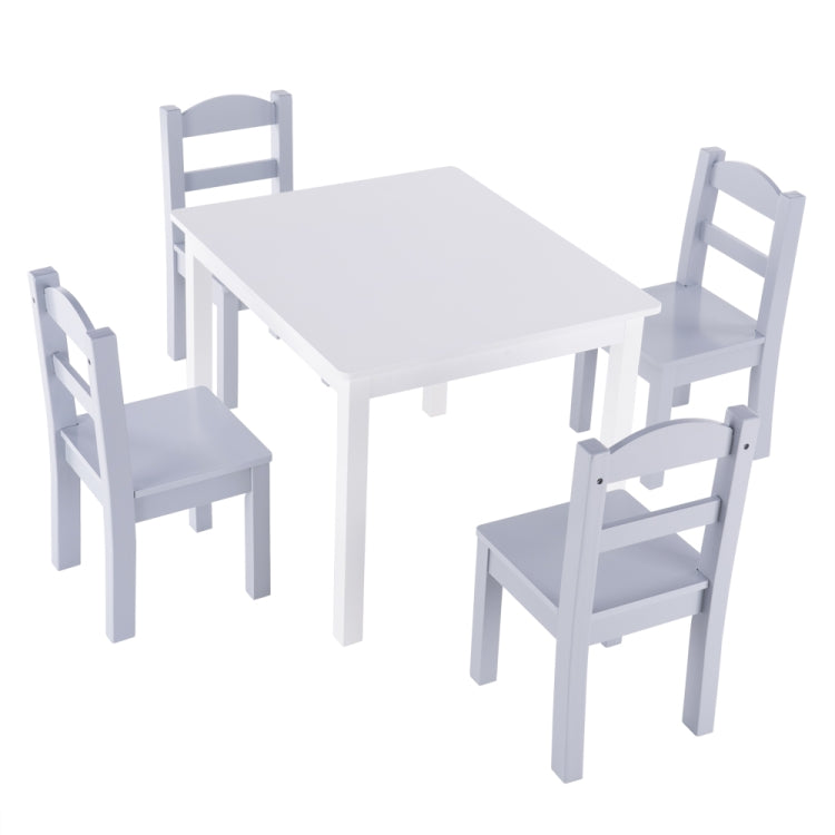 [US Warehouse] 5 in 1 Children Solid Wood Table + 4 Chairs Set, Table Size: 66 x 56 x 48cm, Chair Size: 53 x 26 x 26cm(White)