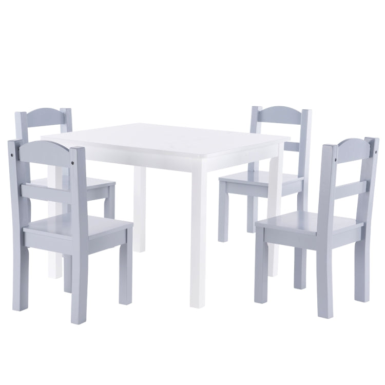[US Warehouse] 5 in 1 Children Solid Wood Table + 4 Chairs Set, Table Size: 66 x 56 x 48cm, Chair Size: 53 x 26 x 26cm(White)