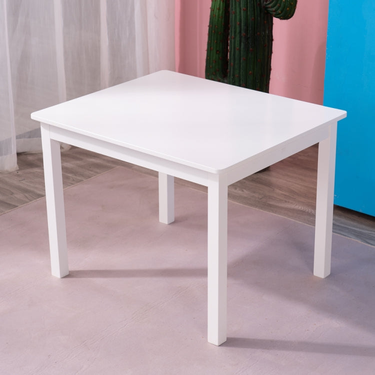 [US Warehouse] 5 in 1 Children Solid Wood Table + 4 Chairs Set, Table Size: 66 x 56 x 48cm, Chair Size: 53 x 26 x 26cm(White)