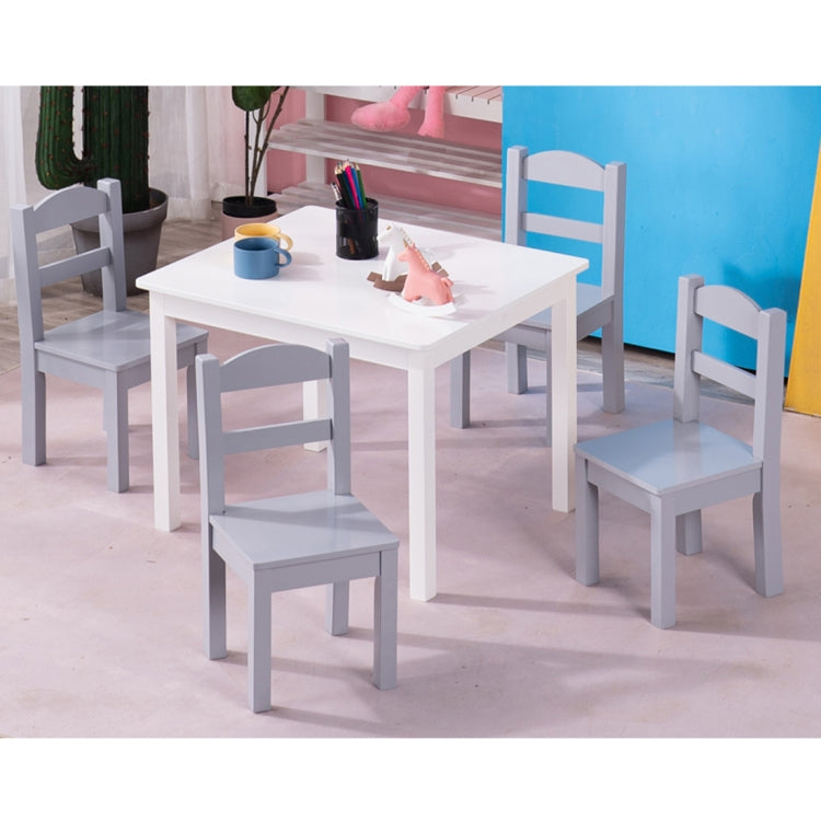 [US Warehouse] 5 in 1 Children Solid Wood Table + 4 Chairs Set, Table Size: 66 x 56 x 48cm, Chair Size: 53 x 26 x 26cm(White)