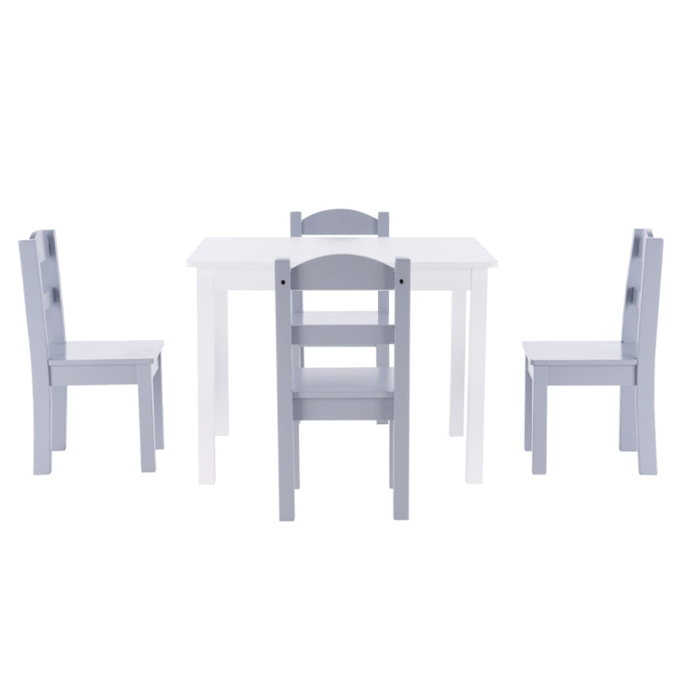 [US Warehouse] 5 in 1 Children Solid Wood Table + 4 Chairs Set, Table Size: 66 x 56 x 48cm, Chair Size: 53 x 26 x 26cm(White)