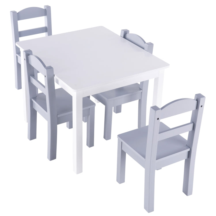 [US Warehouse] 5 in 1 Children Solid Wood Table + 4 Chairs Set, Table Size: 66 x 56 x 48cm, Chair Size: 53 x 26 x 26cm(White)