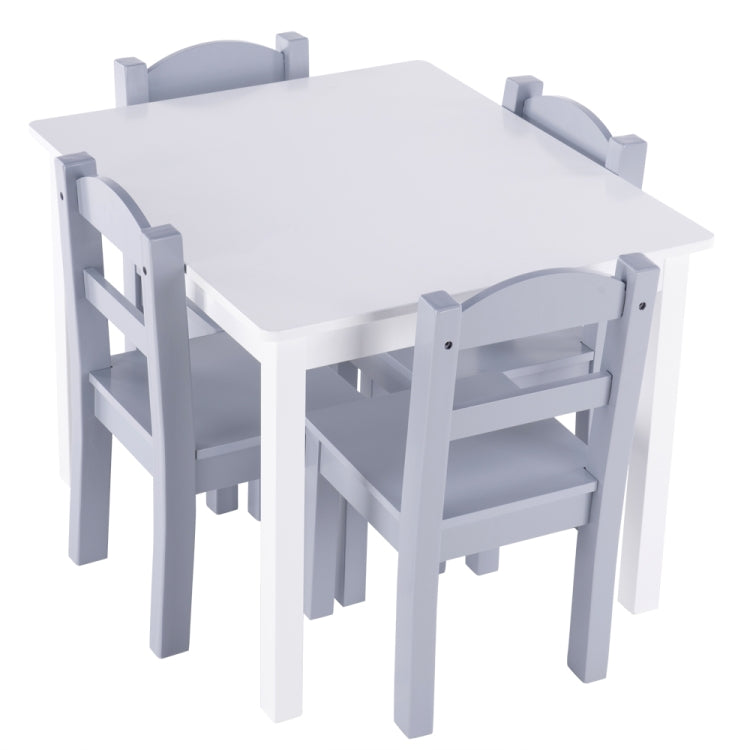 [US Warehouse] 5 in 1 Children Solid Wood Table + 4 Chairs Set, Table Size: 66 x 56 x 48cm, Chair Size: 53 x 26 x 26cm(White)