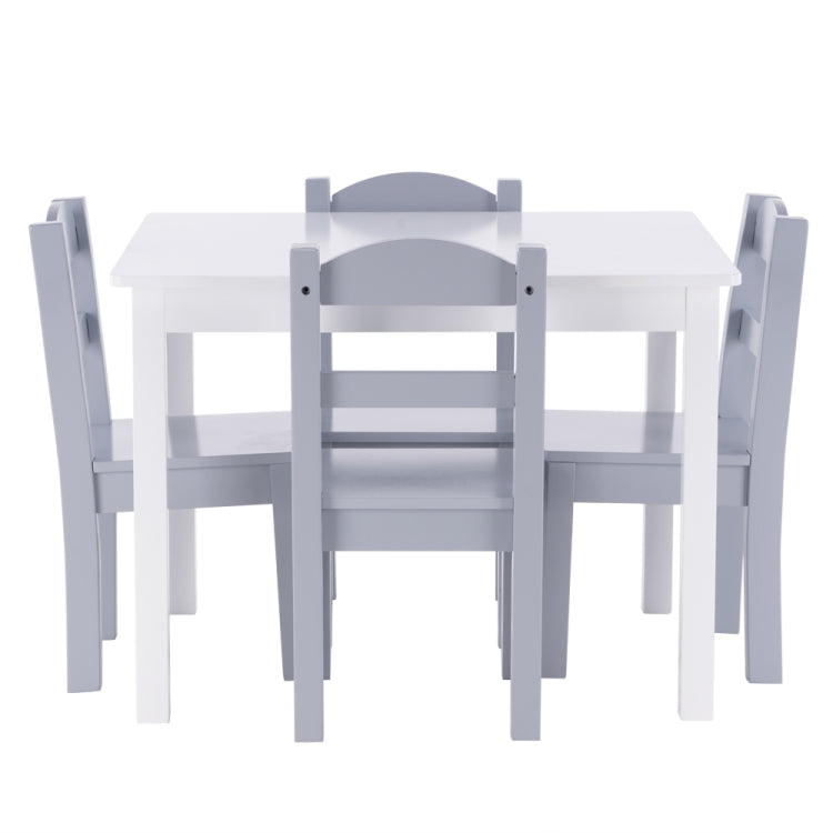 [US Warehouse] 5 in 1 Children Solid Wood Table + 4 Chairs Set, Table Size: 66 x 56 x 48cm, Chair Size: 53 x 26 x 26cm(White)