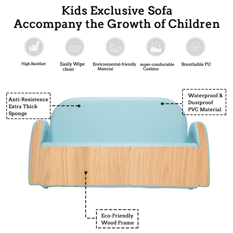 [US Warehouse] Children Double Sofa PVC Sofa with Rainbow-shaped Handrails, Size: 32.7 x 18.5 x 16.5 inch