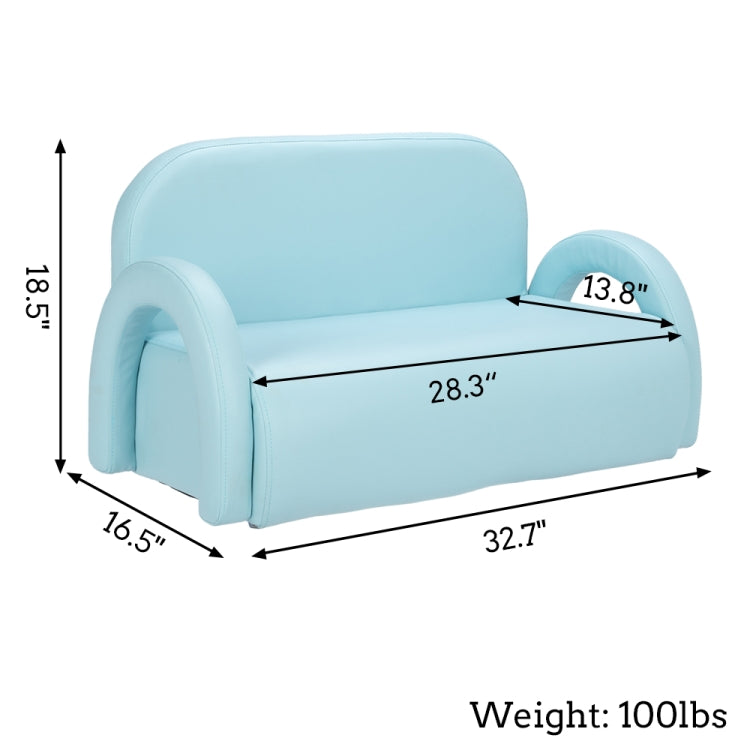[US Warehouse] Children Double Sofa PVC Sofa with Rainbow-shaped Handrails, Size: 32.7 x 18.5 x 16.5 inch