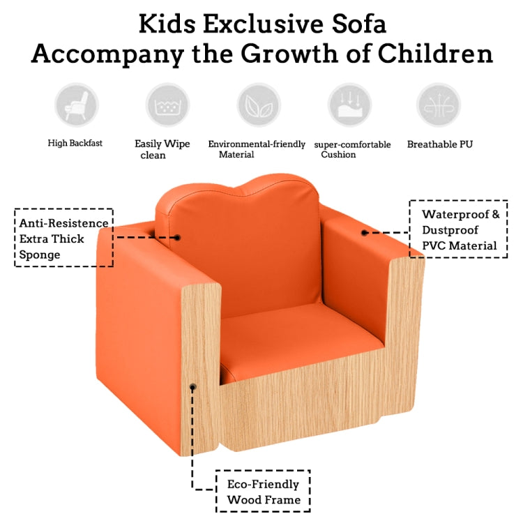 [US Warehouse] 2 in 1 Children Single Sofa PVC Free Combination Table and Chair, Table size: 19 x 16.25 x 11.75 inch, Chair size: 16.25 x 13.75 x 13 inch