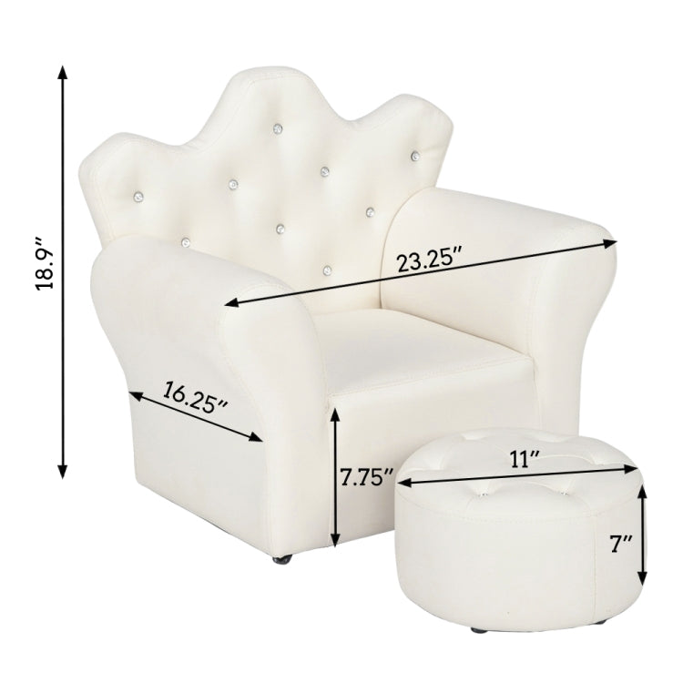 [US Warehouse] Imperial Crown Shape Children Single Sofa PVC Sofa with Footrest, Size: 23.25 x 19.25 x 16.25 inch