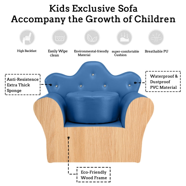 [UK Warehouse] Imperial Crown Shape Children Single Sofa PVC Sofa with Footrest, Size: 23.25 x 19.25 x 16.25 inch