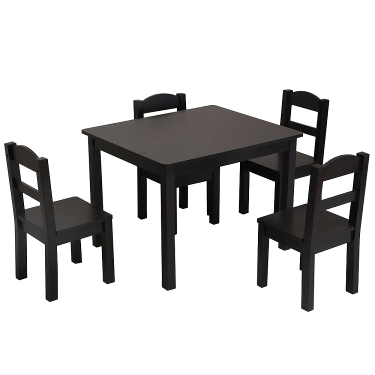 [US Warehouse] 5 in 1 Children Solid Wood Table + 4 Chairs Set, Table Size: 66 x 56 x 48cm, Chair Size: 53 x 26 x 26cm(Coffee)