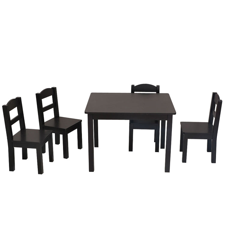 [US Warehouse] 5 in 1 Children Solid Wood Table + 4 Chairs Set, Table Size: 66 x 56 x 48cm, Chair Size: 53 x 26 x 26cm(Coffee)