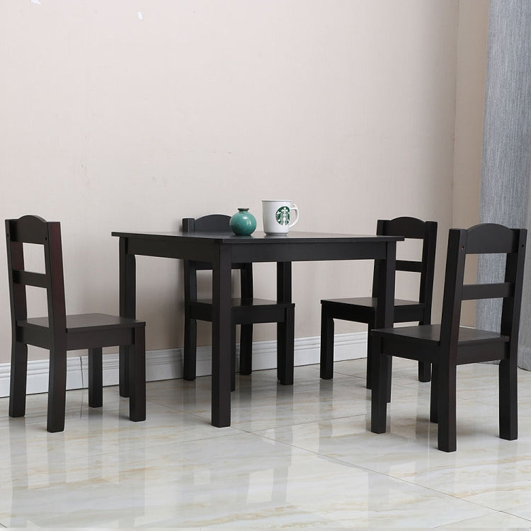 [US Warehouse] 5 in 1 Children Solid Wood Table + 4 Chairs Set, Table Size: 66 x 56 x 48cm, Chair Size: 53 x 26 x 26cm(Coffee)