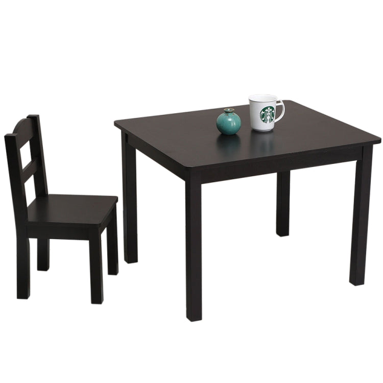 [US Warehouse] 5 in 1 Children Solid Wood Table + 4 Chairs Set, Table Size: 66 x 56 x 48cm, Chair Size: 53 x 26 x 26cm(Coffee)