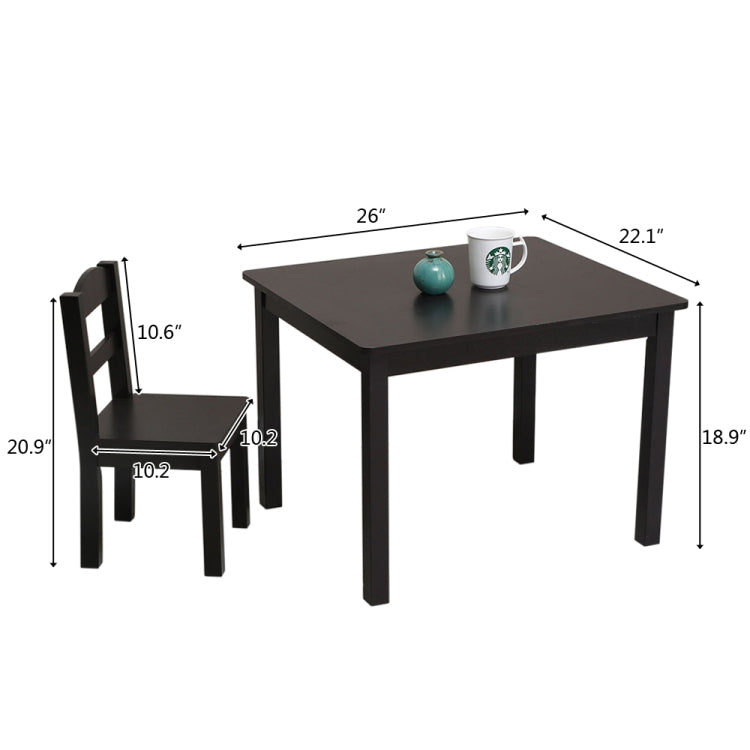 [US Warehouse] 5 in 1 Children Solid Wood Table + 4 Chairs Set, Table Size: 66 x 56 x 48cm, Chair Size: 53 x 26 x 26cm(Coffee)