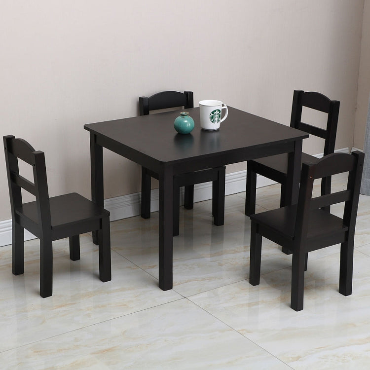 [US Warehouse] 5 in 1 Children Solid Wood Table + 4 Chairs Set, Table Size: 66 x 56 x 48cm, Chair Size: 53 x 26 x 26cm(Coffee)