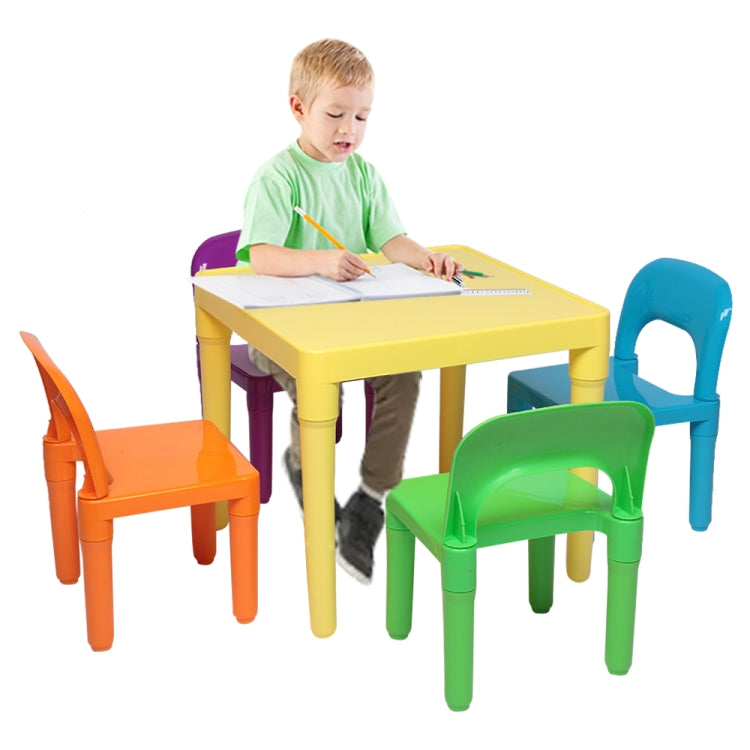 [US Warehouse] 5 in 1 Children Plastic Table + 4 Chairs Set, Table Size: 19.7 x 19.7 x 18.1 inch, Chair Size: 17.72 x 11.42 x 10.2 inch