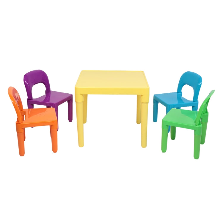 [US Warehouse] 5 in 1 Children Plastic Table + 4 Chairs Set, Table Size: 19.7 x 19.7 x 18.1 inch, Chair Size: 17.72 x 11.42 x 10.2 inch