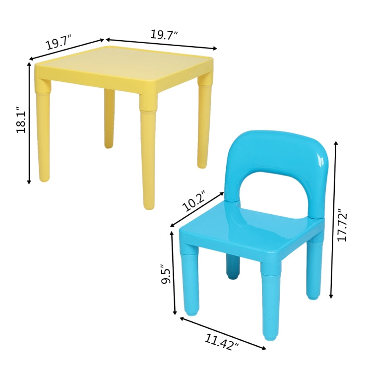[US Warehouse] 5 in 1 Children Plastic Table + 4 Chairs Set, Table Size: 19.7 x 19.7 x 18.1 inch, Chair Size: 17.72 x 11.42 x 10.2 inch