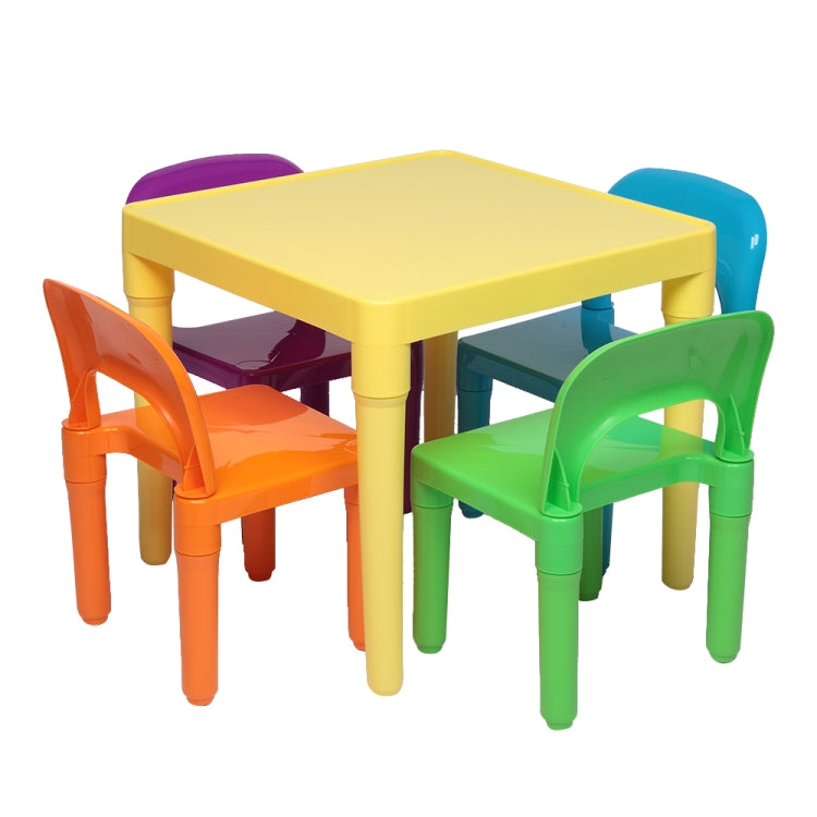 [US Warehouse] 5 in 1 Children Plastic Table + 4 Chairs Set, Table Size: 19.7 x 19.7 x 18.1 inch, Chair Size: 17.72 x 11.42 x 10.2 inch