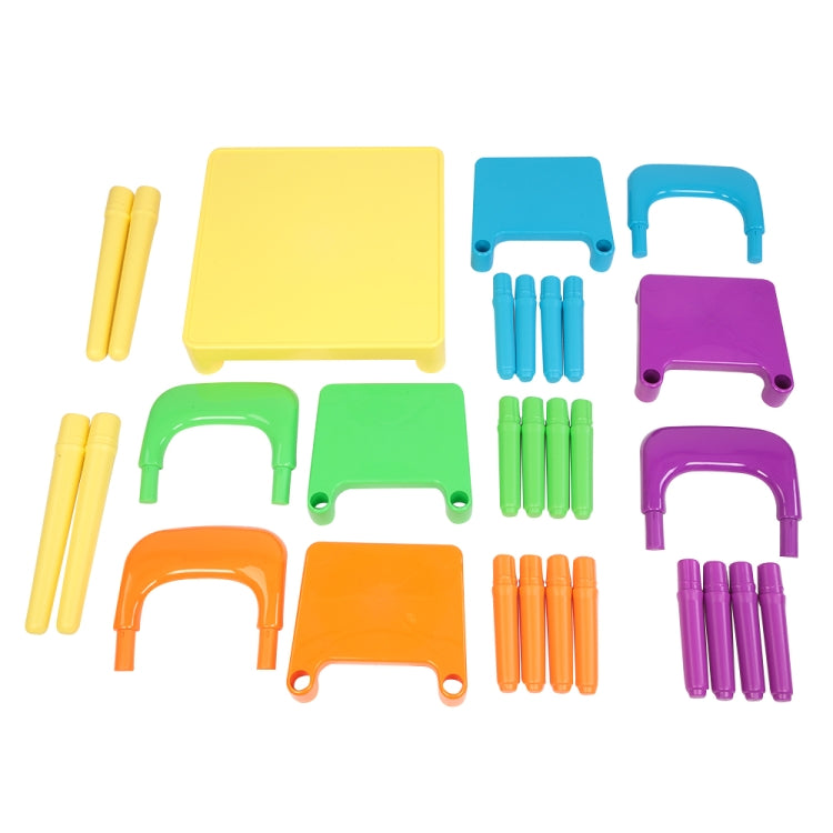 [UK Warehouse] 5 in 1 Children Plastic Table + 4 Chairs Set, Table Size: 19.7 x 19.7 x 18.1 inch, Chair Size: 17.72 x 11.42 x 10.2 inch
