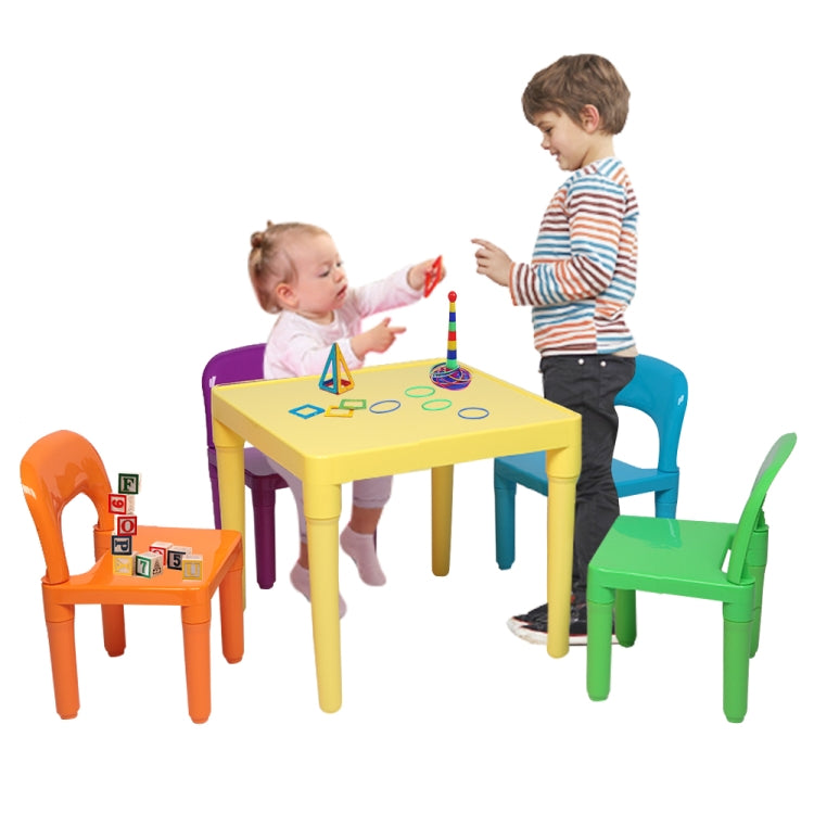 [UK Warehouse] 5 in 1 Children Plastic Table + 4 Chairs Set, Table Size: 19.7 x 19.7 x 18.1 inch, Chair Size: 17.72 x 11.42 x 10.2 inch