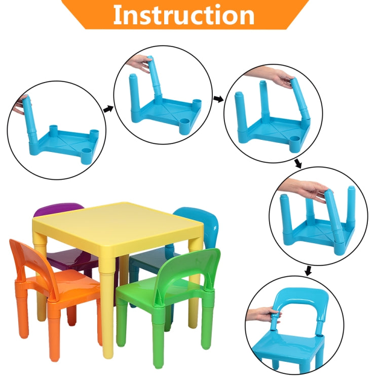 [UK Warehouse] 5 in 1 Children Plastic Table + 4 Chairs Set, Table Size: 19.7 x 19.7 x 18.1 inch, Chair Size: 17.72 x 11.42 x 10.2 inch