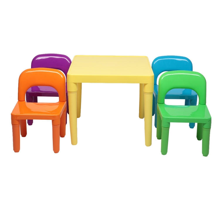 [UK Warehouse] 5 in 1 Children Plastic Table + 4 Chairs Set, Table Size: 19.7 x 19.7 x 18.1 inch, Chair Size: 17.72 x 11.42 x 10.2 inch