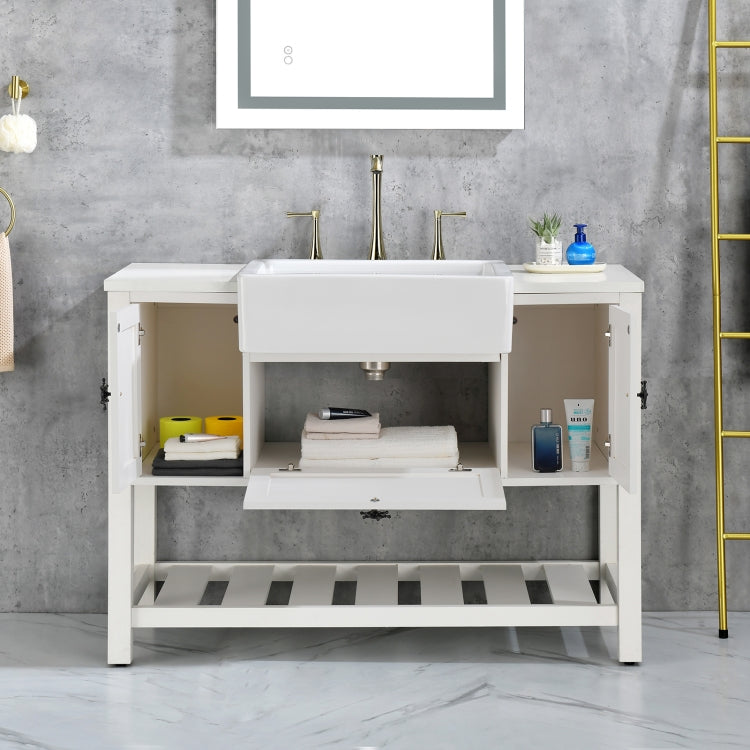 [US Warehouse] Bathroom Vanity Cabinet without Tops, Size: 122 x 52 x 85.4cm (White)(White)
