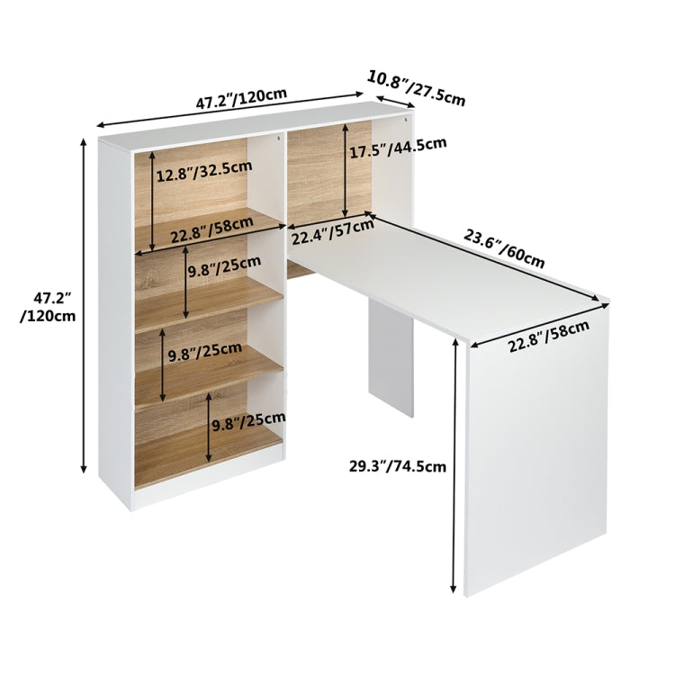 [US Warehouse] Computer Desk With Four Simple Triamine Steel Bookshelf, Size: 120x27.5x120cm