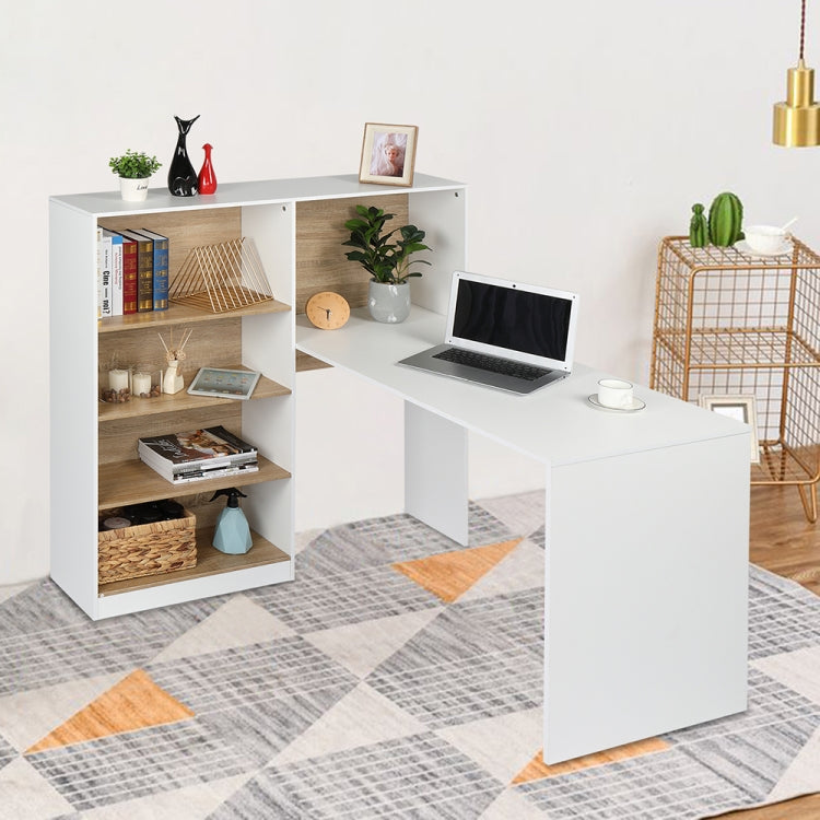 [US Warehouse] Computer Desk With Four Simple Triamine Steel Bookshelf, Size: 120x27.5x120cm