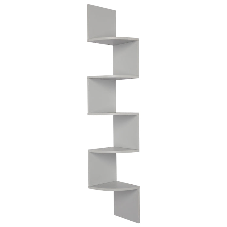 [US Warehouse] 5 Tiers Wall Wood Corner Shelf Wooden Shelves Home Furniture Mount Rack(Gray)