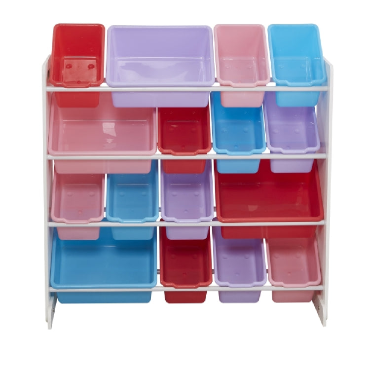 [UK Warehouse] 4-layers 16-grid Toy Storage Rack, White Frame + Colorful Plastic Basket