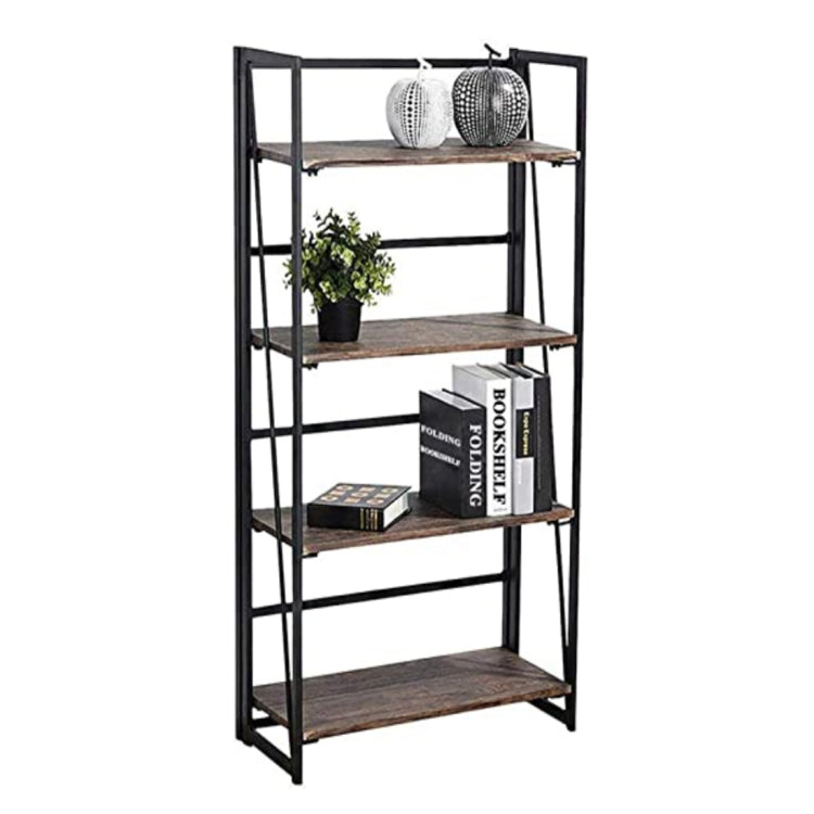 [UK Warehouse] 4 Tiers Folding Bookshelf Home Office Industrial Wooden Storage Shelves