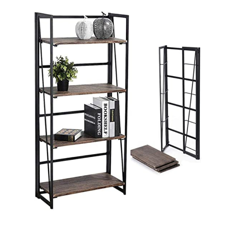 [UK Warehouse] 4 Tiers Folding Bookshelf Home Office Industrial Wooden Storage Shelves