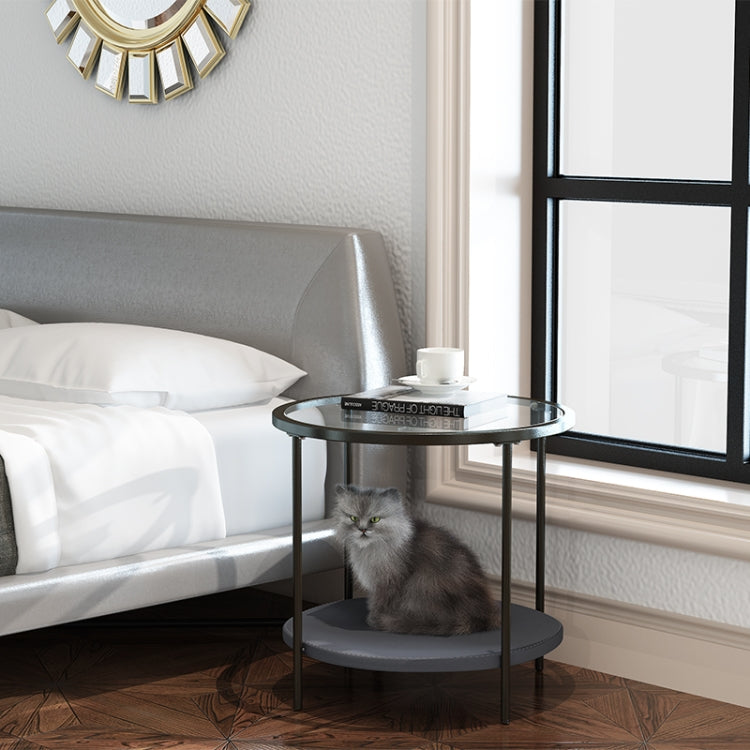 [US Warehouse] Coffee Table Share with Pets Multi-function Tempered Glass Round Shape Tabletop Tea Table, Size: 21.6x21.6x20.2 inch