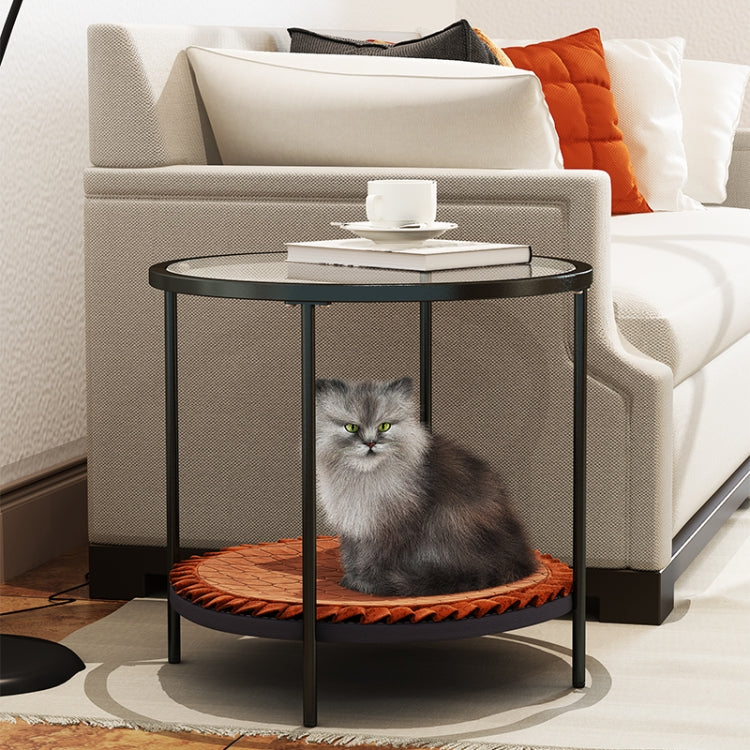 [US Warehouse] Coffee Table Share with Pets Multi-function Tempered Glass Round Shape Tabletop Tea Table, Size: 21.6x21.6x20.2 inch