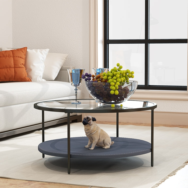 [US Warehouse] Coffee Table Share with Pets Multi-function Tempered Glass Round Shape Tabletop Tea Table, Size: 33.4x33.4x16.2 inch