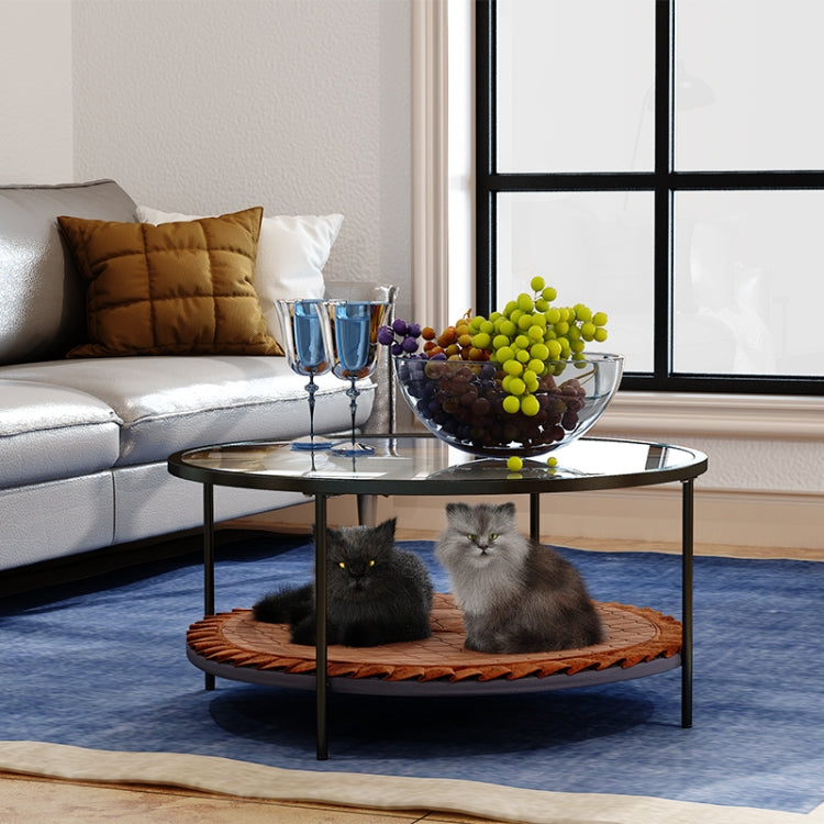 [US Warehouse] Coffee Table Share with Pets Multi-function Tempered Glass Round Shape Tabletop Tea Table, Size: 33.4x33.4x16.2 inch