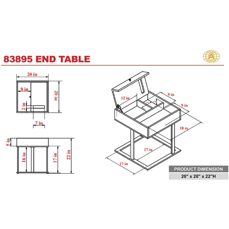 [US Warehouse] Home Living Room Coffee Table, Size: 20x20x22 inch