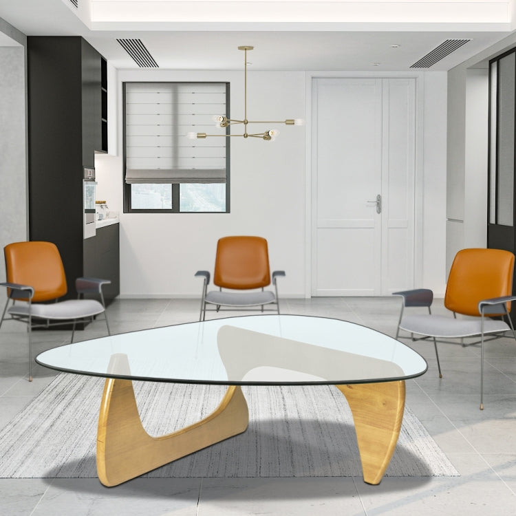 [UK Warehouse] TY-110-12N Nordic Coffee Table Triangle Solid Wood Tempered Glass Coffee Tableï¼ˆFraxinus Mandshuricaï¼‰