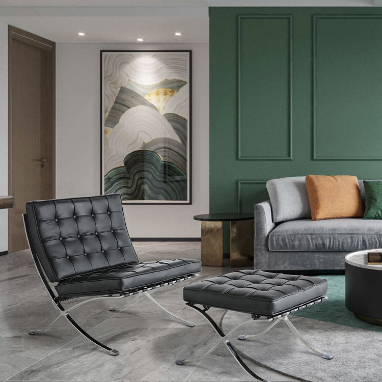 [UK Warehouse] BS804A 2 in 1 Living Room Leisure Sofa Chairs Foldable Single Leather Chairs + Step Stool Set