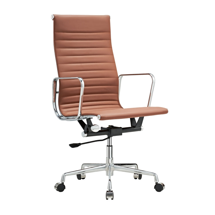 [US Warehouse] HJ203A Hyperboloid Design Rotatable Lifting Adjustable Office Chairs PU Leather Recliner with Armrests, Size: (106-116) x 67 x 59cm(Coffee)