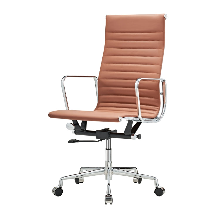 [US Warehouse] HJ203A Hyperboloid Design Rotatable Lifting Adjustable Office Chairs PU Leather Recliner with Armrests, Size: (106-116) x 67 x 59cm(Coffee)