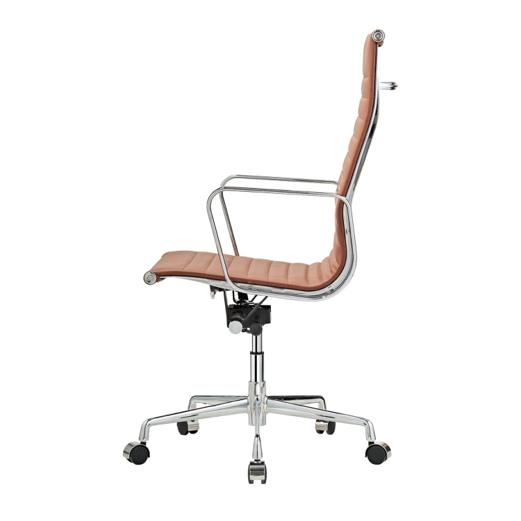 [US Warehouse] HJ203A Hyperboloid Design Rotatable Lifting Adjustable Office Chairs PU Leather Recliner with Armrests, Size: (106-116) x 67 x 59cm(Coffee)
