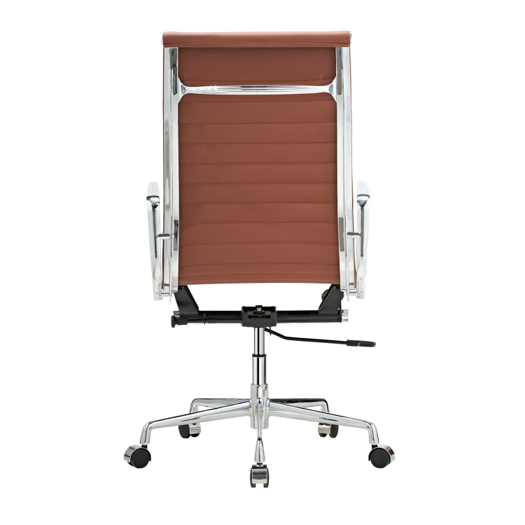 [US Warehouse] HJ203A Hyperboloid Design Rotatable Lifting Adjustable Office Chairs PU Leather Recliner with Armrests, Size: (106-116) x 67 x 59cm(Coffee)