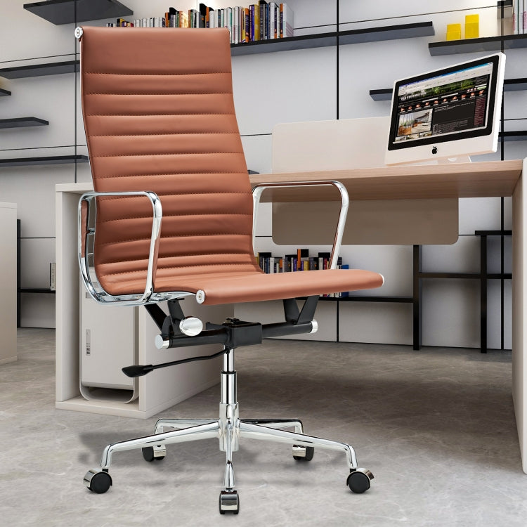 [US Warehouse] HJ203A Hyperboloid Design Rotatable Lifting Adjustable Office Chairs PU Leather Recliner with Armrests, Size: (106-116) x 67 x 59cm(Coffee)