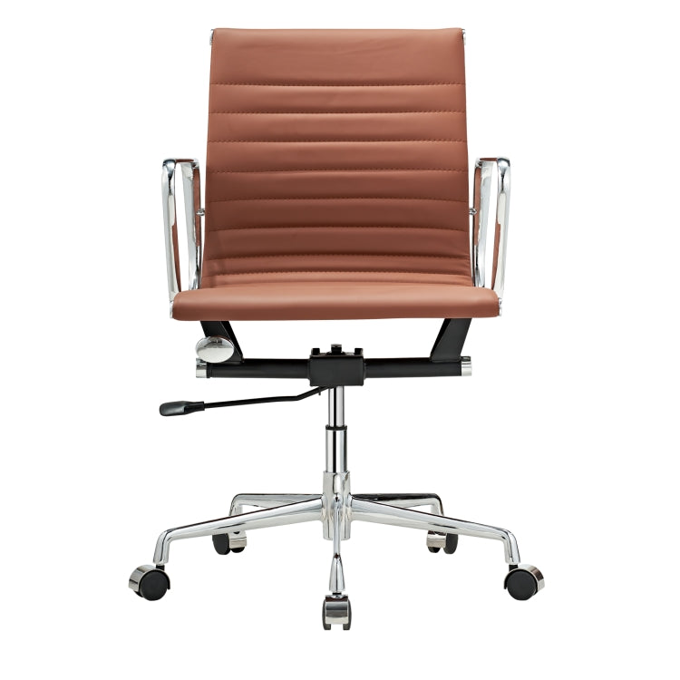 [US Warehouse] HJ203B Hyperboloid Design Rotatable Lifting Adjustable Office Chairs PU Leather Recliner with Armrests, Size: (90-100) x 63 x 59cm(Coffee)